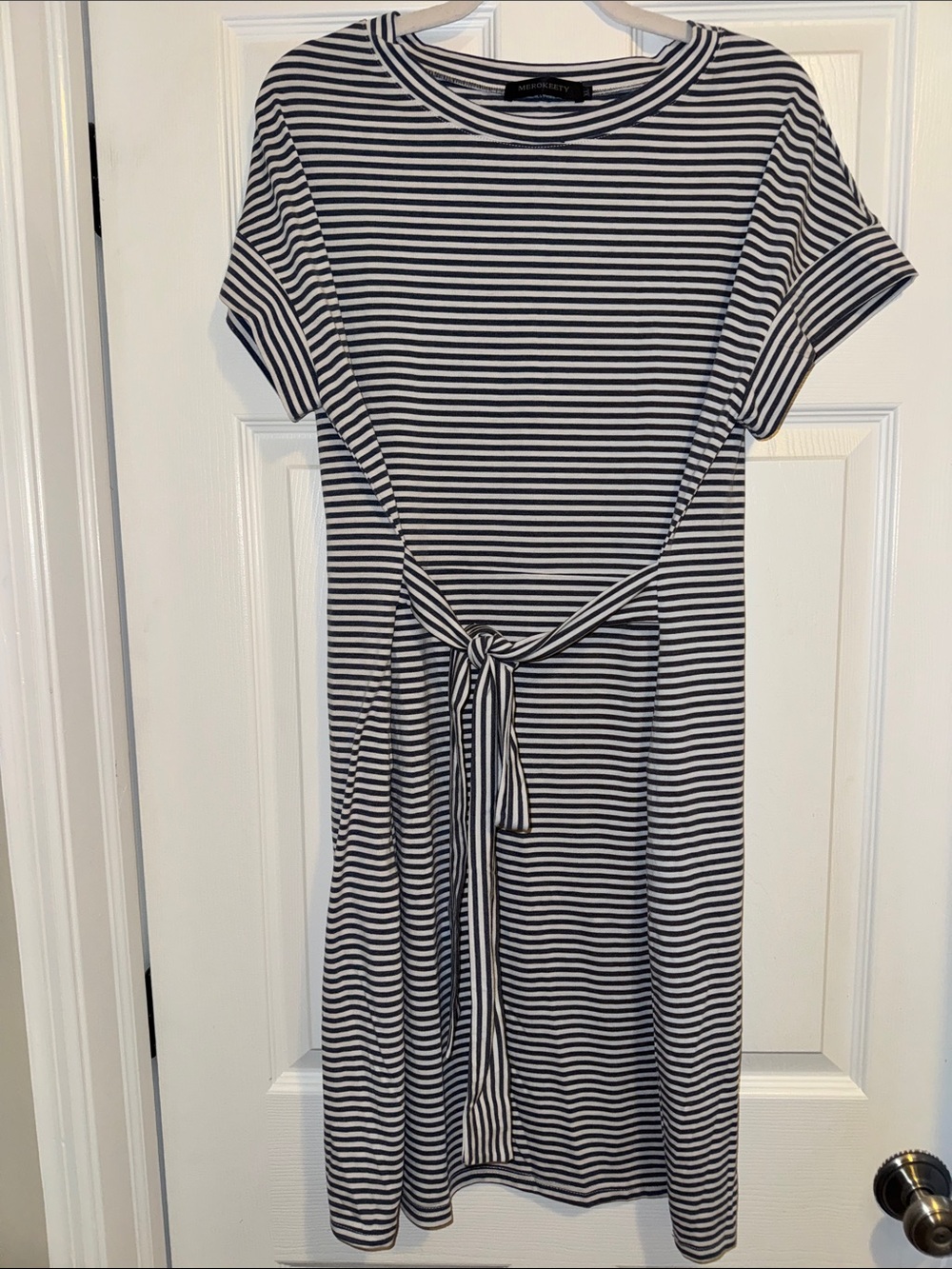 Madewell Blue & White Striped Tie-Waist Midi Dress